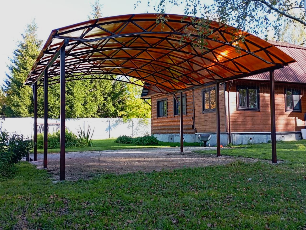 Арочный автонавес двойной с поликарбонатом